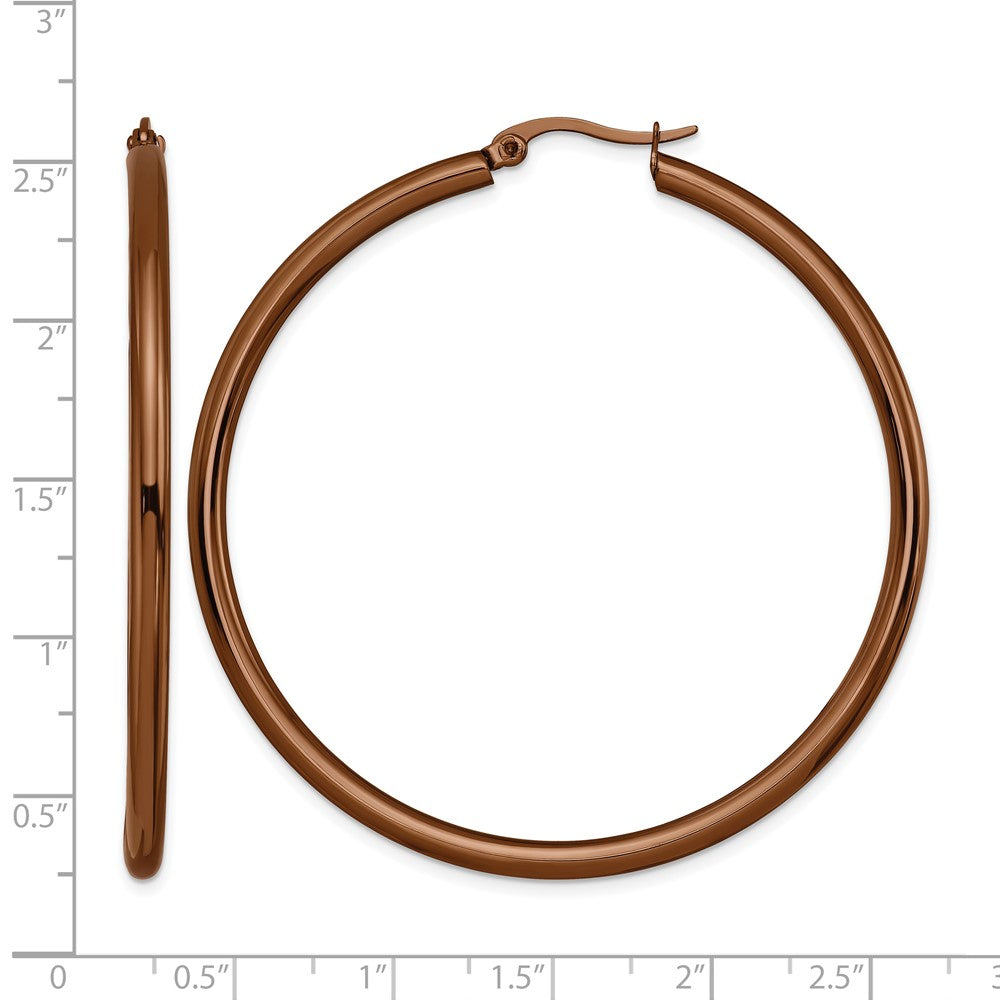 Stainless Steel Chisel Polished Brown Ip-Plated 47mm Diameter 3mm Hoop Earrings