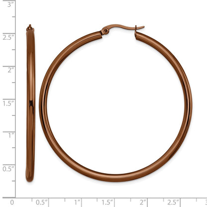 Stainless Steel Chisel Polished Brown Ip-Plated 47mm Diameter 3mm Hoop Earrings