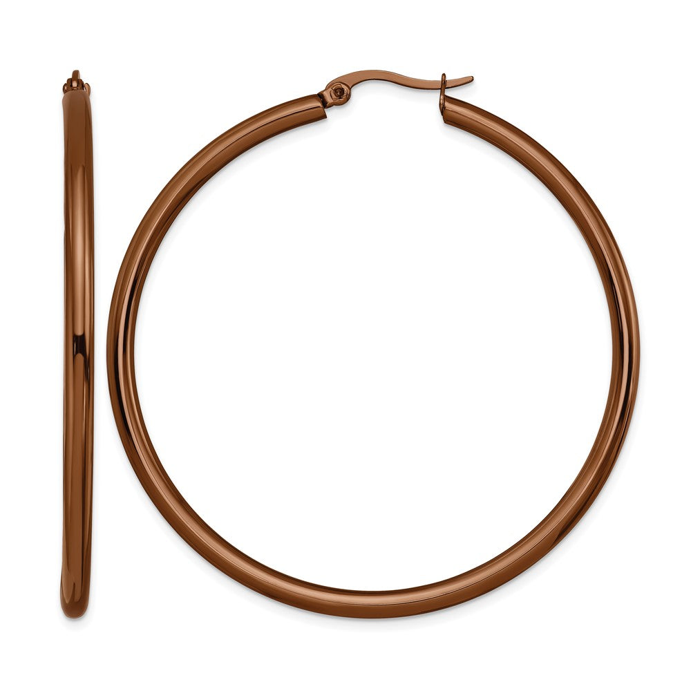 Stainless Steel Chisel Polished Brown Ip-Plated 47mm Diameter 3mm Hoop Earrings