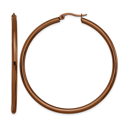Stainless Steel Chisel Polished Brown Ip-Plated 47mm Diameter 3mm Hoop Earrings