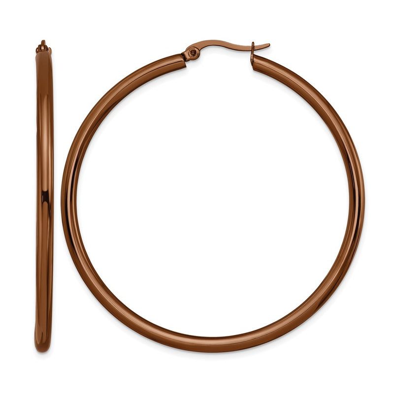 Stainless Steel Chisel Polished Brown Ip-Plated 47mm Diameter 3mm Hoop Earrings