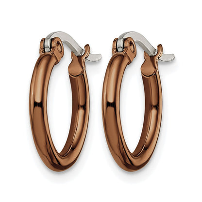 Stainless Steel Chisel Polished Brown Ip-Plated 15.5mm Diameter 2mm Hoop Earrings