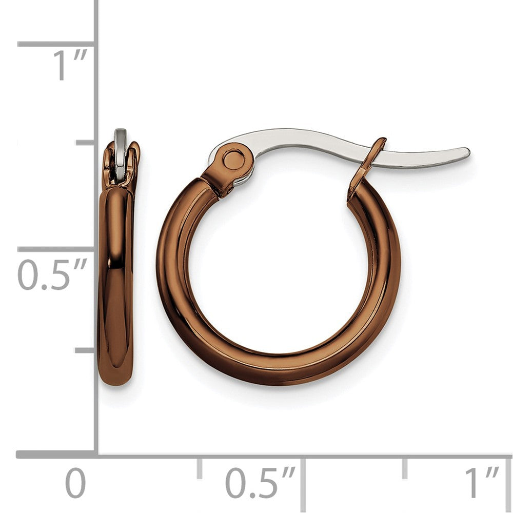 Stainless Steel Chisel Polished Brown Ip-Plated 15.5mm Diameter 2mm Hoop Earrings