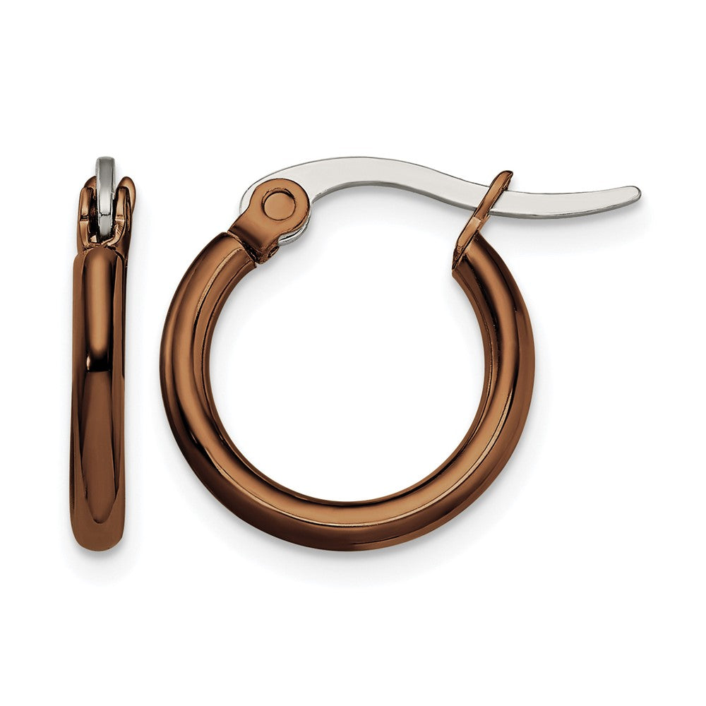 Stainless Steel Chisel Polished Brown Ip-Plated 15.5mm Diameter 2mm Hoop Earrings