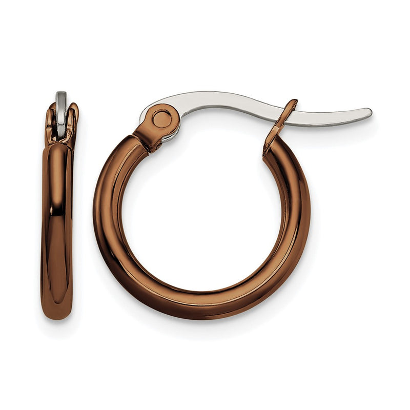 Stainless Steel Chisel Polished Brown Ip-Plated 15.5mm Diameter 2mm Hoop Earrings