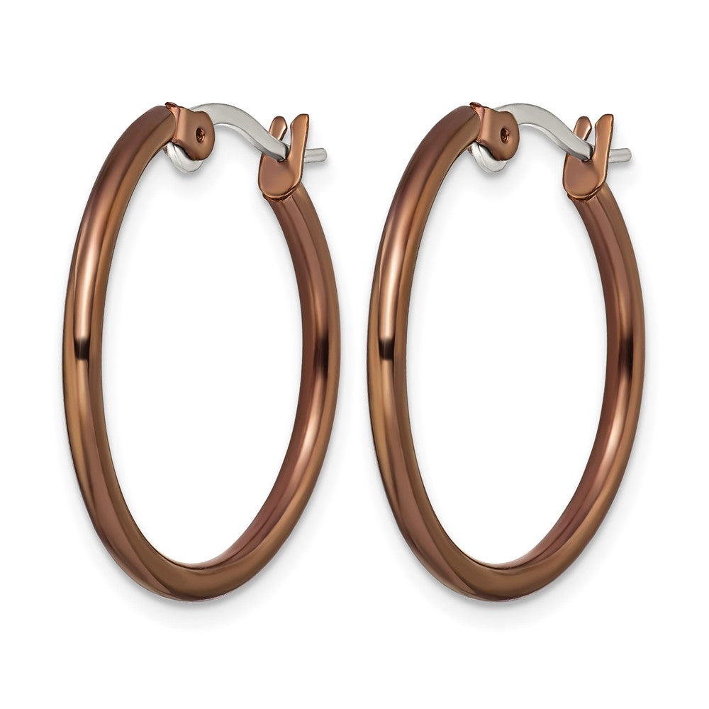 Stainless Steel Chisel Polished Brown Ip-Plated 26mm Diameter 2mm Hoop Earrings