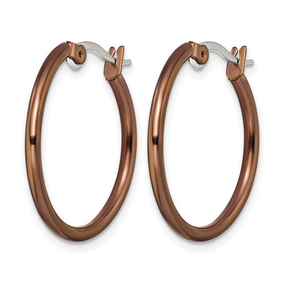 Stainless Steel Chisel Polished Brown Ip-Plated 26mm Diameter 2mm Hoop Earrings