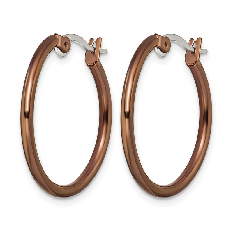 Stainless Steel Chisel Polished Brown Ip-Plated 26mm Diameter 2mm Hoop Earrings