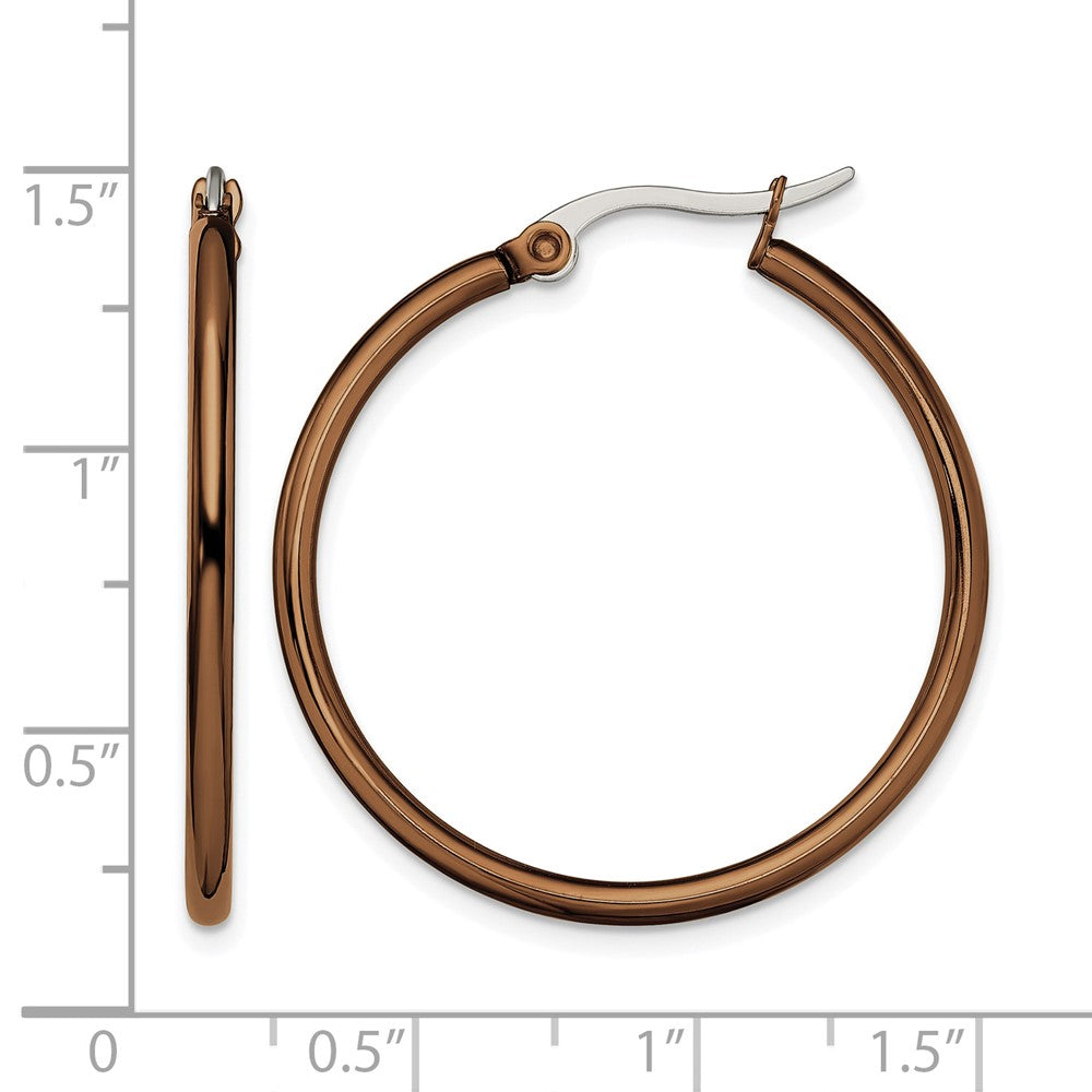 Stainless Steel Chisel Polished Brown Ip-Plated 32mm Diameter 2mm Hoop Earrings