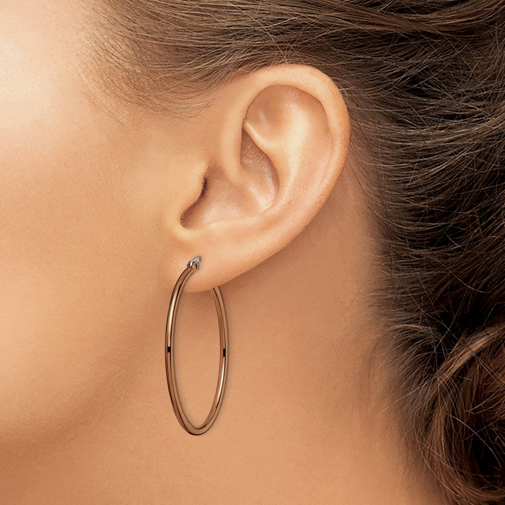 Stainless Steel Chisel Polished Brown Ip-Plated 40mm Diameter 2mm Hoop Earrings