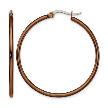 Stainless Steel Chisel Polished Brown Ip-Plated 40mm Diameter 2mm Hoop Earrings