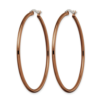 Stainless Steel Chisel Polished Brown Ip-Plated 48mm Diameter 2mm Hoop Earrings