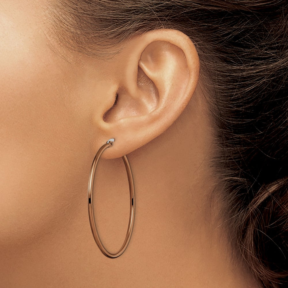 Stainless Steel Chisel Polished Brown Ip-Plated 48mm Diameter 2mm Hoop Earrings