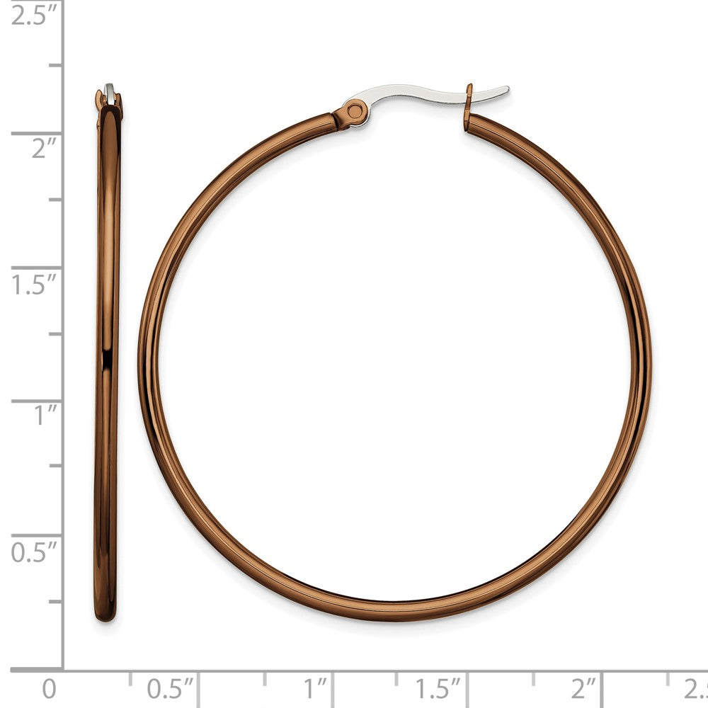 Stainless Steel Chisel Polished Brown Ip-Plated 48mm Diameter 2mm Hoop Earrings