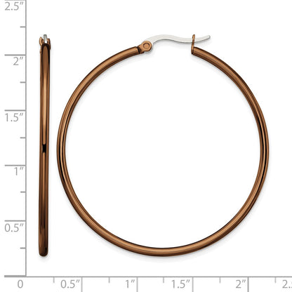 Stainless Steel Chisel Polished Brown Ip-Plated 48mm Diameter 2mm Hoop Earrings