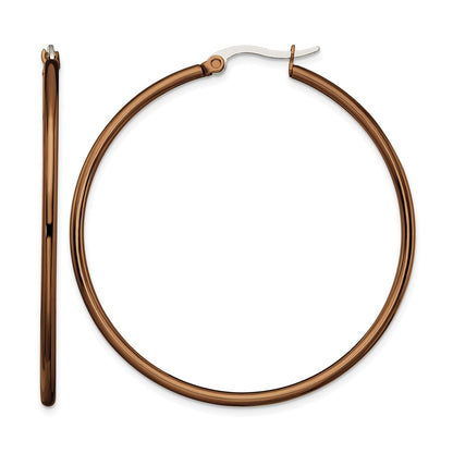 Stainless Steel Chisel Polished Brown Ip-Plated 48mm Diameter 2mm Hoop Earrings