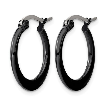 Stainless Steel Chisel Polished Black Ip-Plated 19mm Diameter 2mm Hoop Earrings