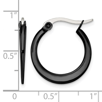 Stainless Steel Chisel Polished Black Ip-Plated 19mm Diameter 2mm Hoop Earrings