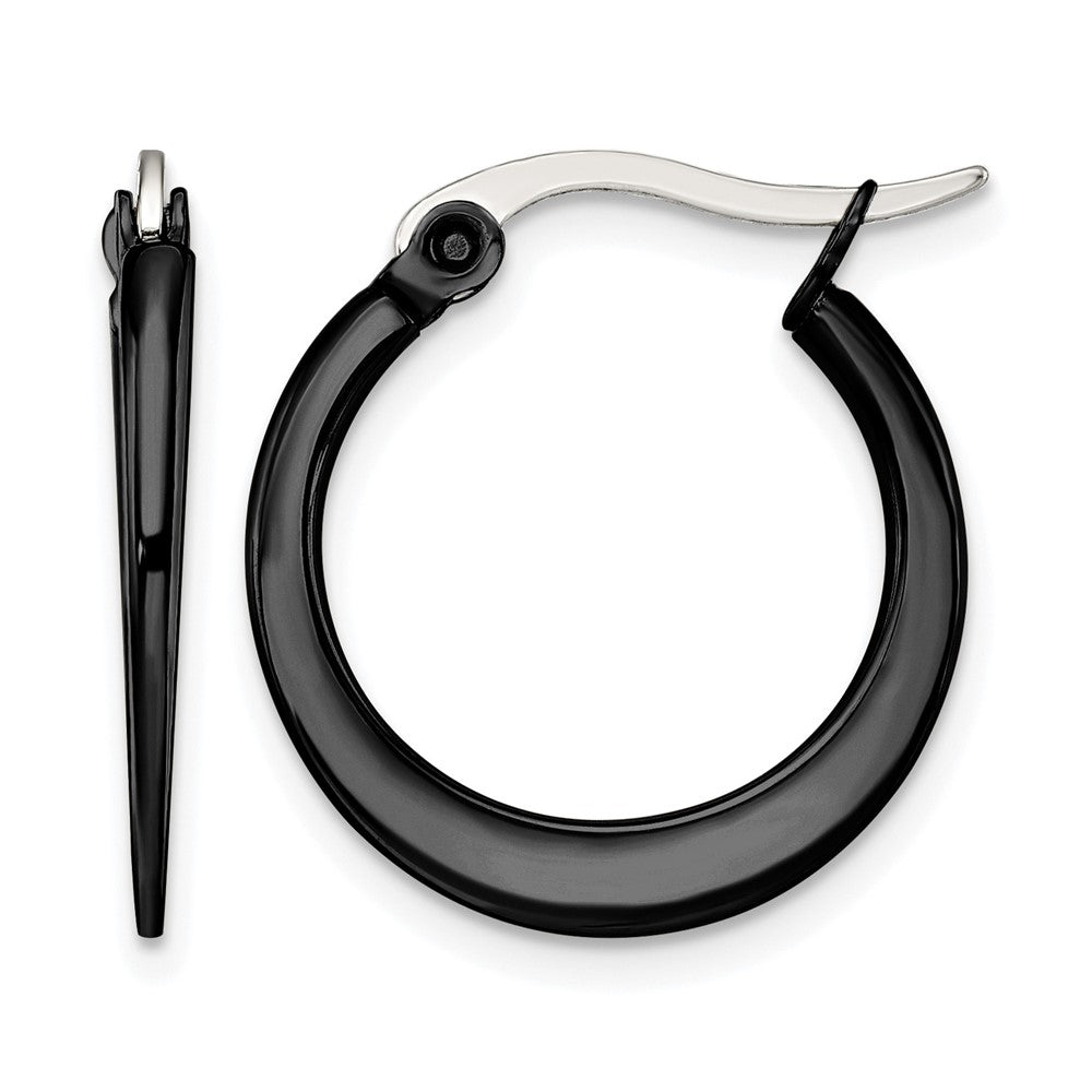 Stainless Steel Chisel Polished Black Ip-Plated 19mm Diameter 2mm Hoop Earrings