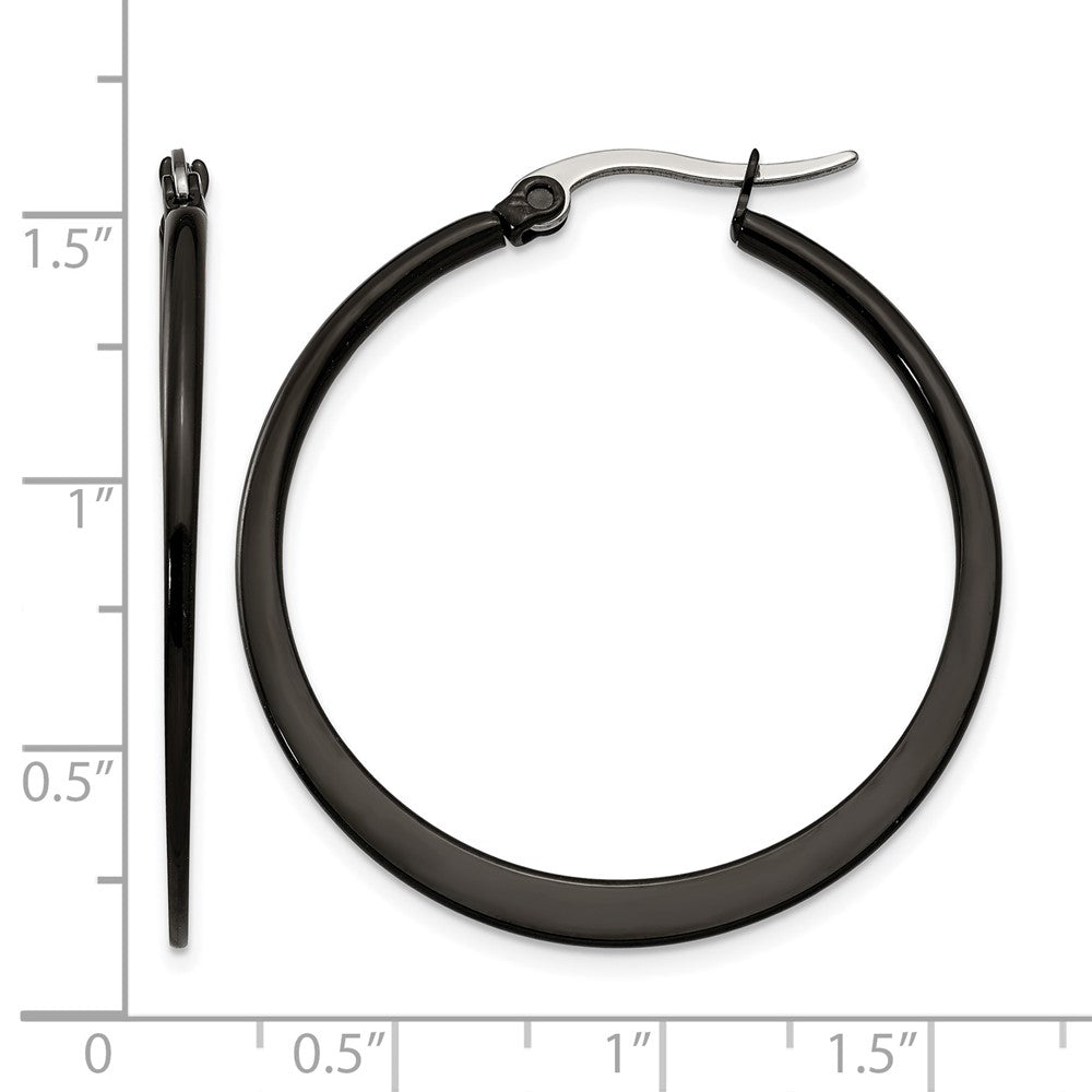 Stainless Steel Chisel Polished Black Ip-Plated 34mm Diameter 2mm Hoop Earrings