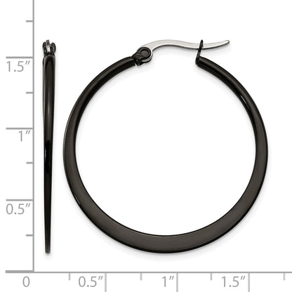 Stainless Steel Chisel Polished Black Ip-Plated 34mm Diameter 2mm Hoop Earrings