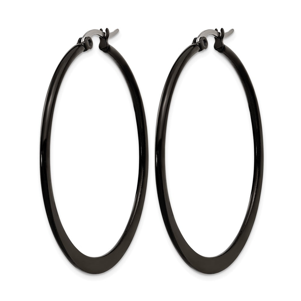 Stainless Steel Chisel Polished Black Ip-Plated 43mm Diameter 2mm Hoop Earrings