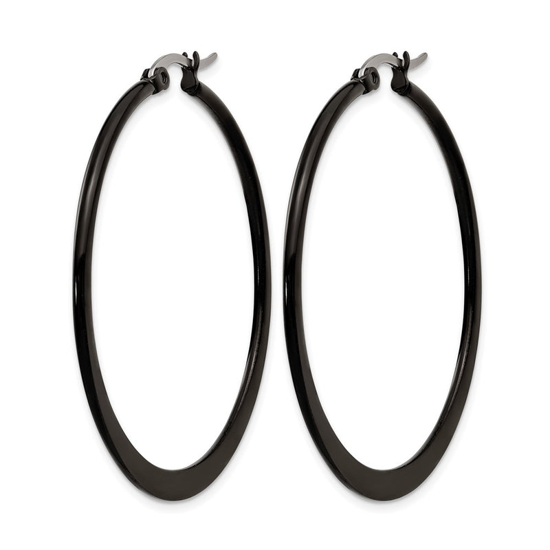 Stainless Steel Chisel Polished Black Ip-Plated 43mm Diameter 2mm Hoop Earrings