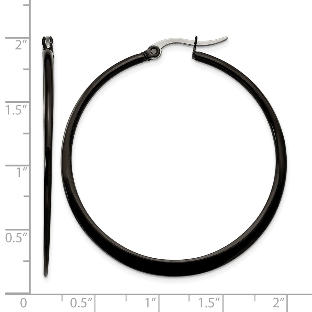 Stainless Steel Chisel Polished Black Ip-Plated 43mm Diameter 2mm Hoop Earrings