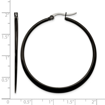 Stainless Steel Chisel Polished Black Ip-Plated 43mm Diameter 2mm Hoop Earrings
