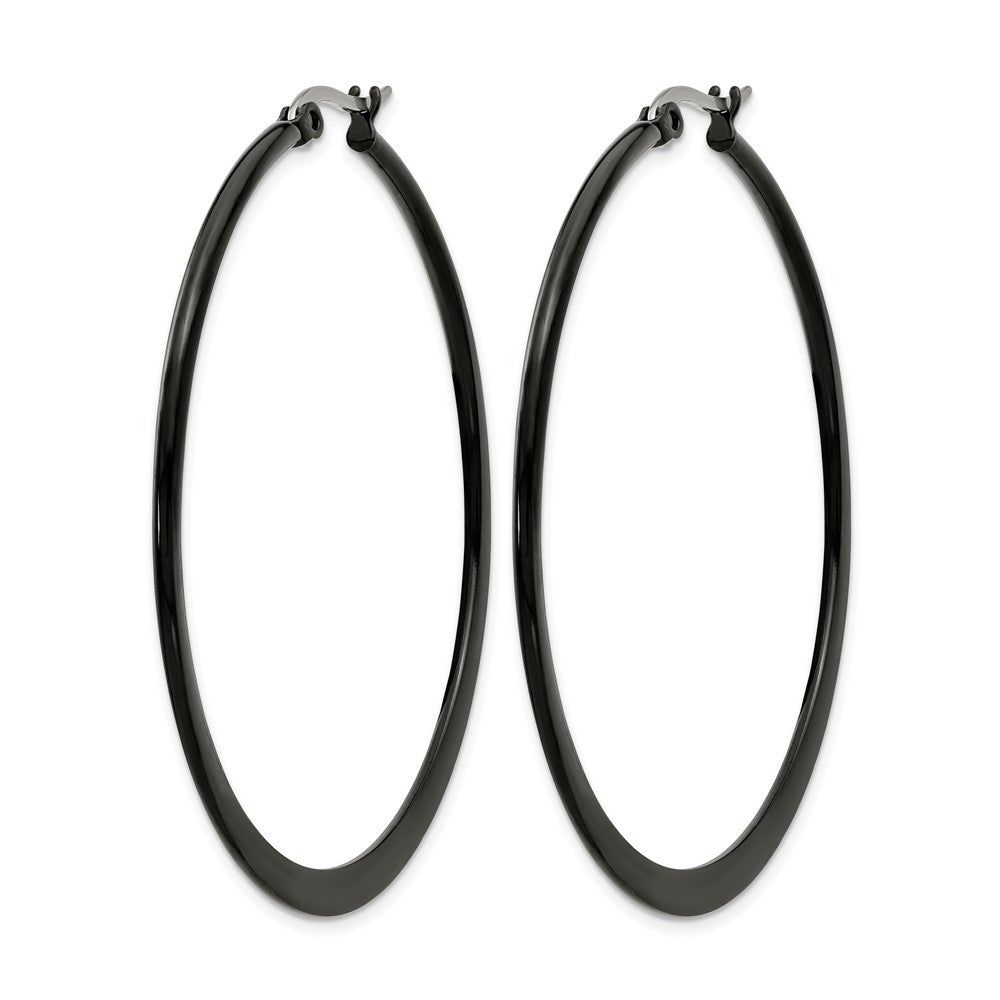 Stainless Steel Chisel Polished Black Ip-Plated 55mm Diameter 2mm Hoop Earrings