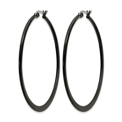 Stainless Steel Chisel Polished Black Ip-Plated 55mm Diameter 2mm Hoop Earrings