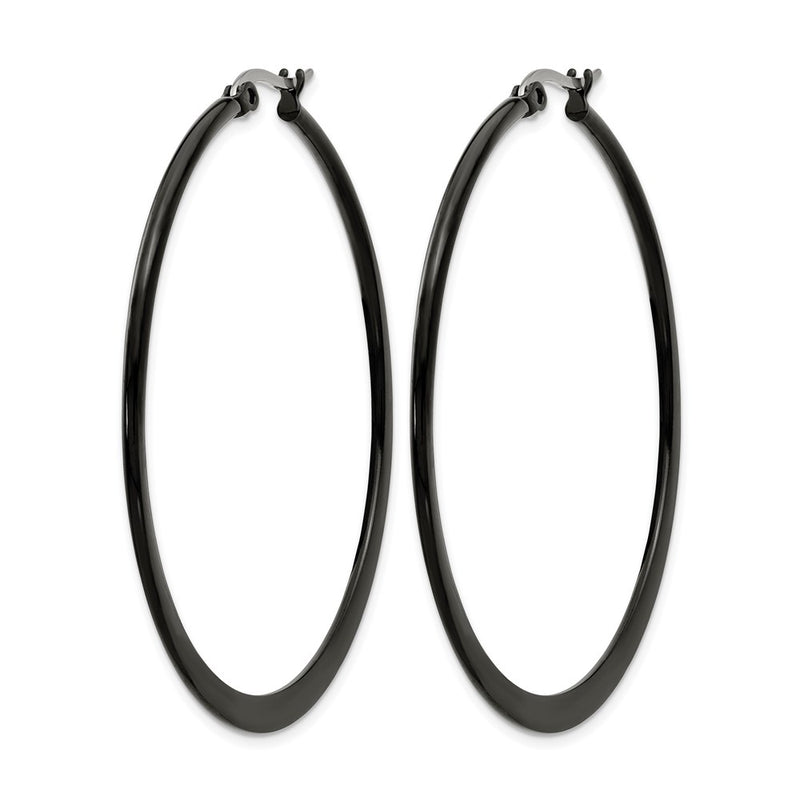 Stainless Steel Chisel Polished Black Ip-Plated 55mm Diameter 2mm Hoop Earrings