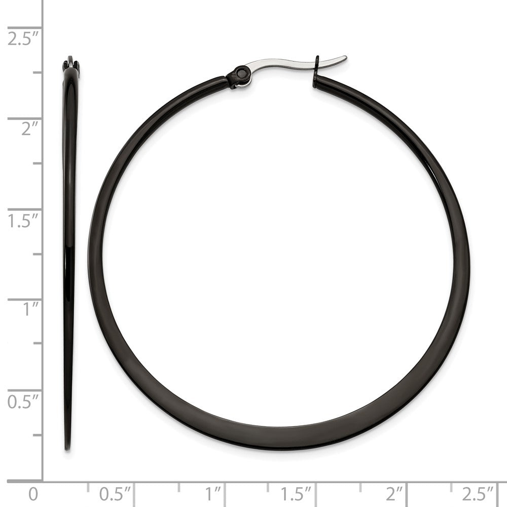 Stainless Steel Chisel Polished Black Ip-Plated 55mm Diameter 2mm Hoop Earrings