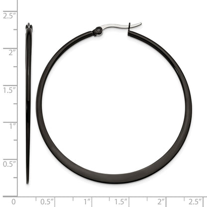 Stainless Steel Chisel Polished Black Ip-Plated 55mm Diameter 2mm Hoop Earrings