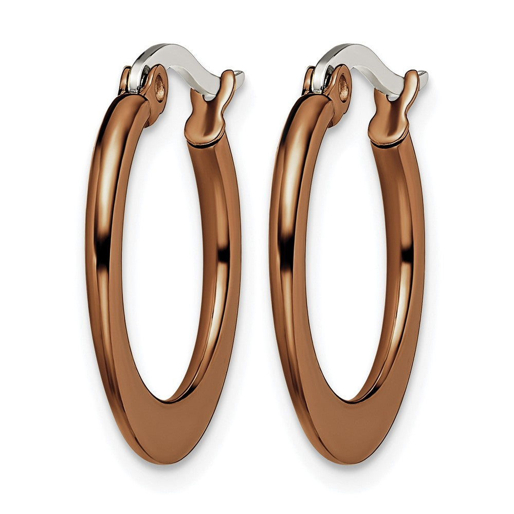 Stainless Steel Chisel Polished Brown Ip-Plated 19mm Diameter Tapered Hoop Earrings