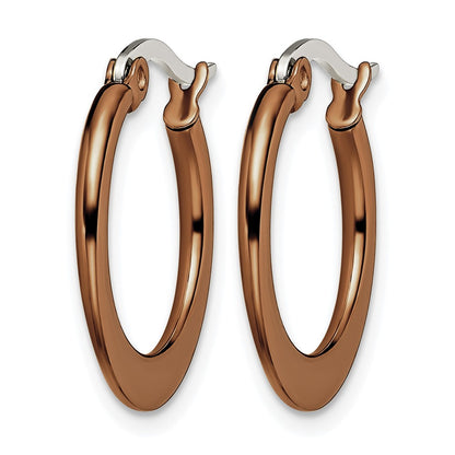 Stainless Steel Chisel Polished Brown Ip-Plated 19mm Diameter Tapered Hoop Earrings