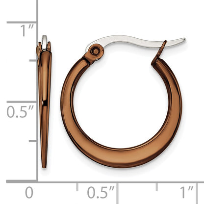 Stainless Steel Chisel Polished Brown Ip-Plated 19mm Diameter Tapered Hoop Earrings