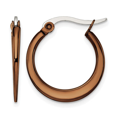 Stainless Steel Chisel Polished Brown Ip-Plated 19mm Diameter Tapered Hoop Earrings