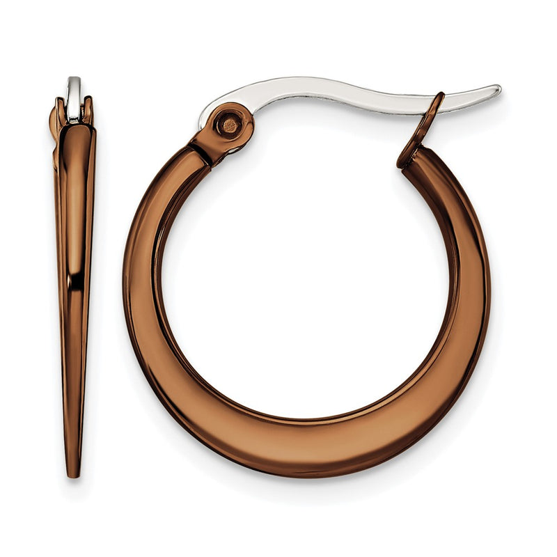 Stainless Steel Chisel Polished Brown Ip-Plated 19mm Diameter Tapered Hoop Earrings