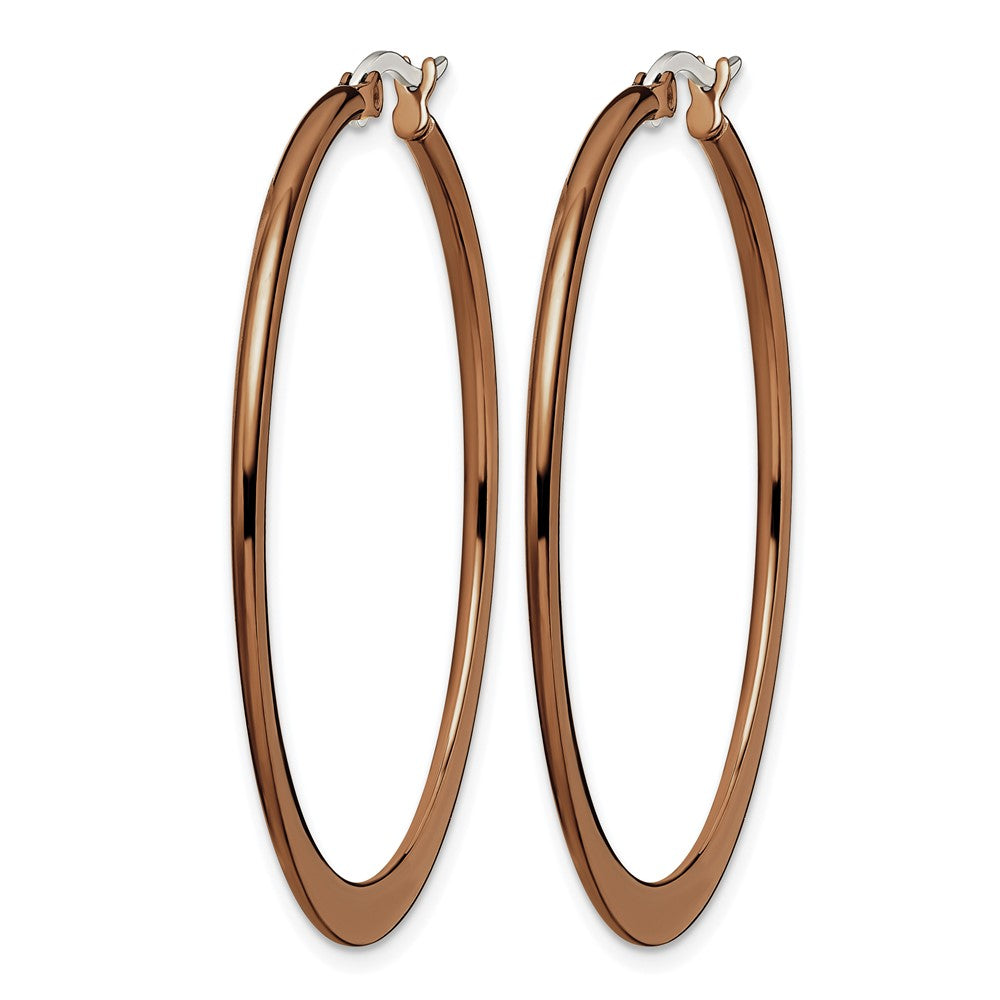 Stainless Steel Chisel Polished Brown Ip-Plated 43mm Diameter Tapered Hoop Earrings