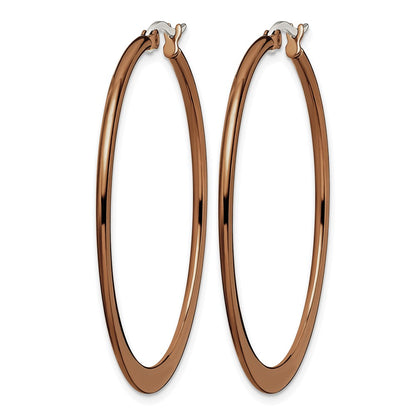 Stainless Steel Chisel Polished Brown Ip-Plated 43mm Diameter Tapered Hoop Earrings
