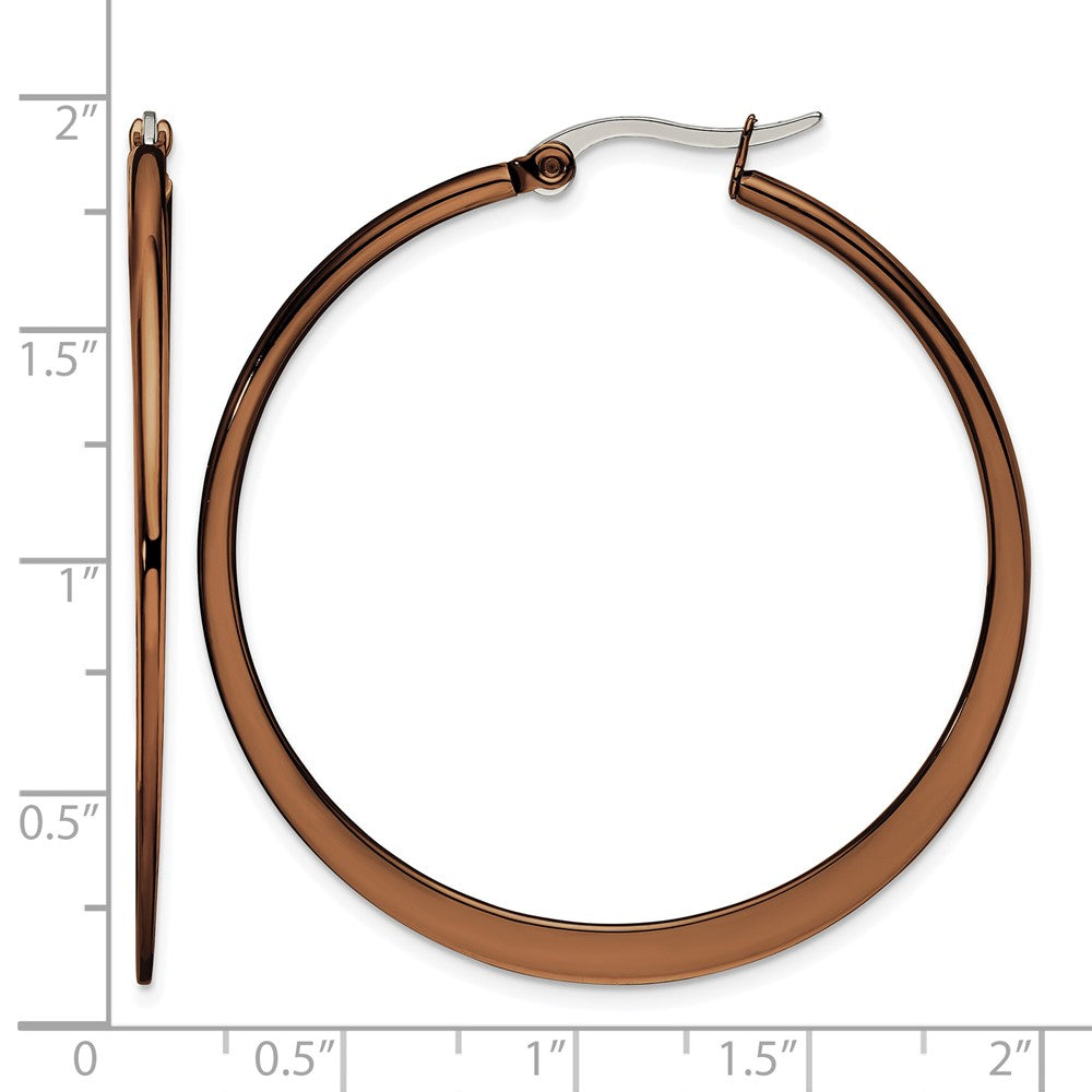 Stainless Steel Chisel Polished Brown Ip-Plated 43mm Diameter Tapered Hoop Earrings