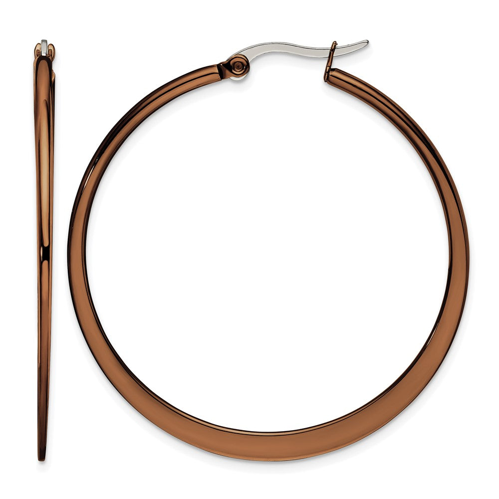 Stainless Steel Chisel Polished Brown Ip-Plated 43mm Diameter Tapered Hoop Earrings