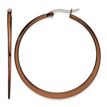 Stainless Steel Chisel Polished Brown Ip-Plated 43mm Diameter Tapered Hoop Earrings