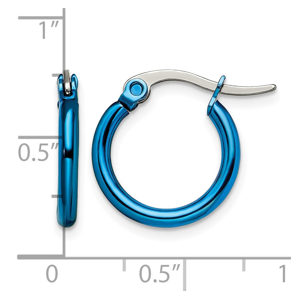 Stainless Steel Chisel Polished Blue Ip-Plated 15.5mm Diameter 2mm Hoop Earrings