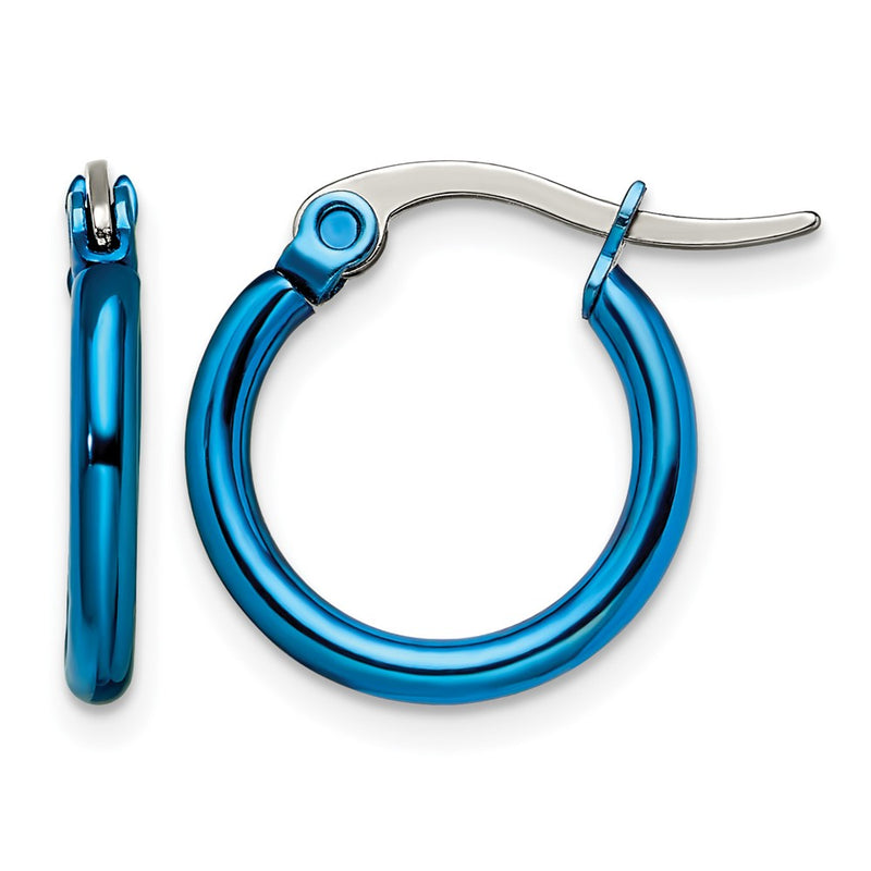 Stainless Steel Chisel Polished Blue Ip-Plated 15.5mm Diameter 2mm Hoop Earrings