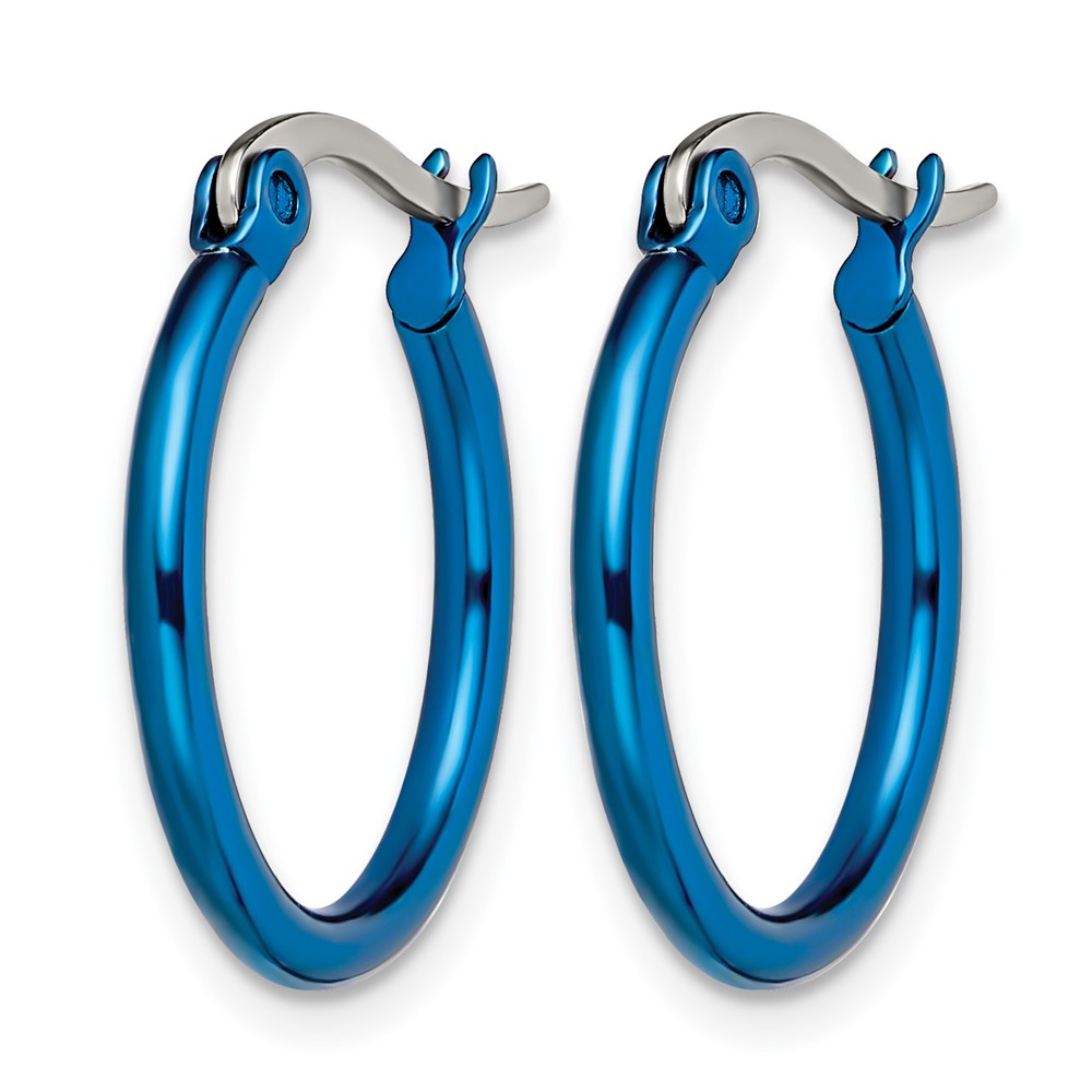 Stainless Steel Chisel Polished Blue Ip-Plated 19mm Diameter 2mm Hoop Earrings