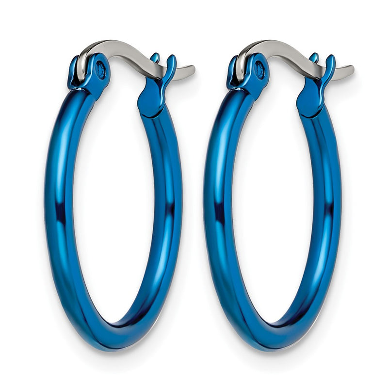 Stainless Steel Chisel Polished Blue Ip-Plated 19mm Diameter 2mm Hoop Earrings