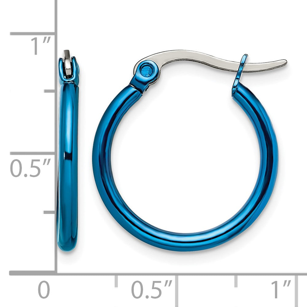 Stainless Steel Chisel Polished Blue Ip-Plated 19mm Diameter 2mm Hoop Earrings