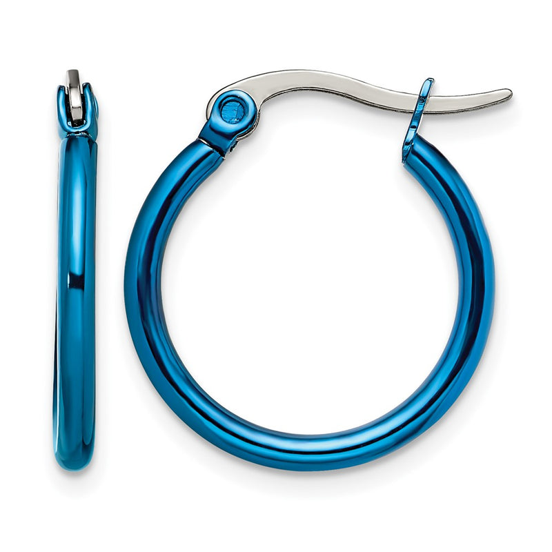 Stainless Steel Chisel Polished Blue Ip-Plated 19mm Diameter 2mm Hoop Earrings